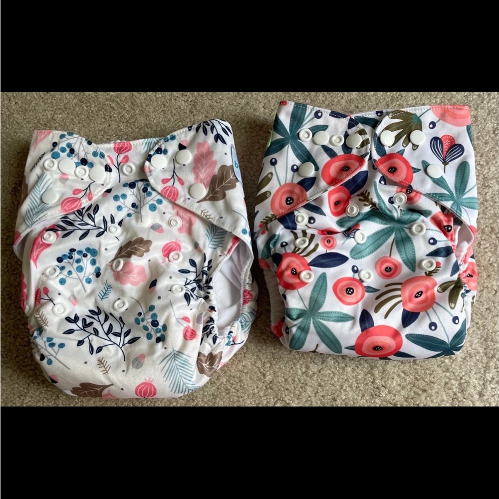 Floral Print Cloth Diapers - Pink and Blue